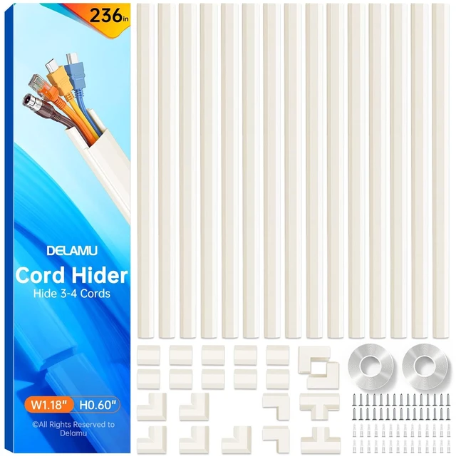 Main image of Beige Cord Hider, 236in Cord Covers for 3-4 Wires on Wall, Beige Cable Hider Wire Covers for Cords, Wire Hiders for TV on Wall, TV Cord Hider Wall to Hide Wires, 15x L15.7 W1.18 H0.6in