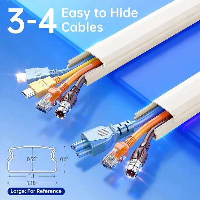 Alt view image 2 of 7 - Beige Cord Hider, 85in Cord Covers for 3-4 Wires on Wall, Beige Cable Hider Cable Management, Easy Set up Wire Hiders Wire Covers for Cords on Wall, TV Cables Cover Concealer, 6X W1.18 H0.67in