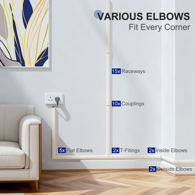 Alt view image 5 of 7 - Beige Cord Hider, 236in Cord Covers for 3-4 Wires on Wall, Beige Cable Hider Wire Covers for Cords, Wire Hiders for TV on Wall, TV Cord Hider Wall to Hide Wires, 15x L15.7 W1.18 H0.6in