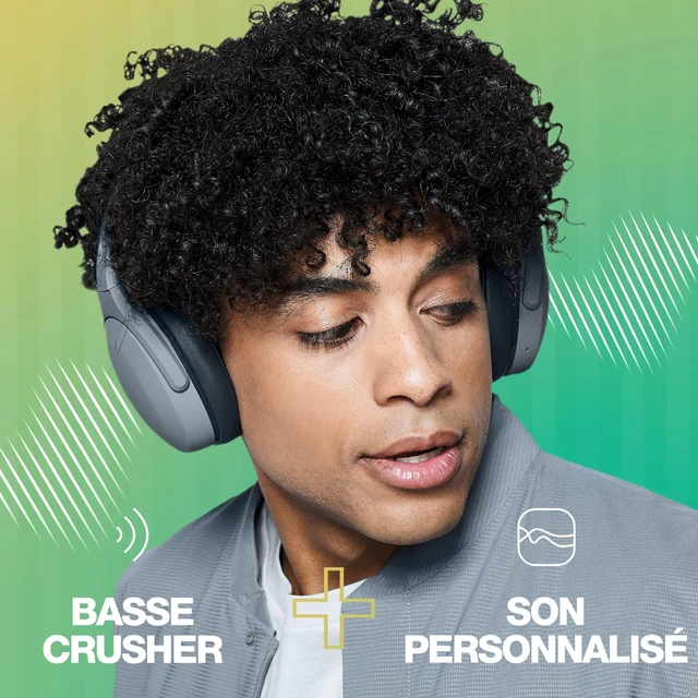 Alt view image 5 of 6 - Crusher Evo Wireless Bluetooth Headphones with Extra USB-C Charging Cable, Multi-Sensory Bass, Noise Isolating Over-Ear Fit, 40 Hours Battery, Microphone for iPhone Android - Chill Grey