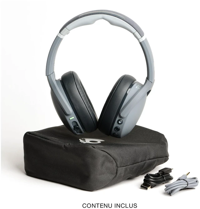 Alt view image 6 of 6 - Crusher Evo Wireless Bluetooth Headphones with Extra USB-C Charging Cable, Multi-Sensory Bass, Noise Isolating Over-Ear Fit, 40 Hours Battery, Microphone for iPhone Android - Chill Grey