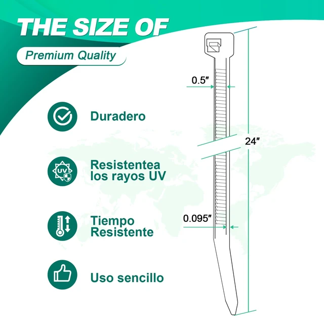 Alt view image 2 of 6 - Long Zip Ties Heavy Duty 24 inch400 LBS Tensile Strength With Double Sided Toothed Super Durable Cable Ties Extra Large Wire Ties Adjustable Nylon Tie Wraps for Indoor Outdoor 100 Pack Green
