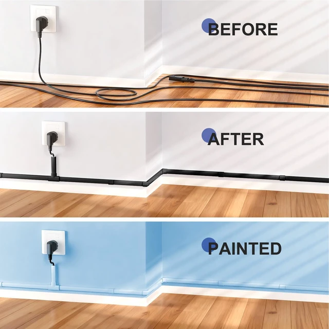 Alt view image 6 of 7 - Black Cord Hider, 236in Cord Covers for 3-4 Wires on Wall, Cable Hider Wire Covers for Cords, Wire Hiders for TV on Wall, TV Cord Hider for Wall Mounted TV, 15x L15.7 W1.18 H0.6in, Black
