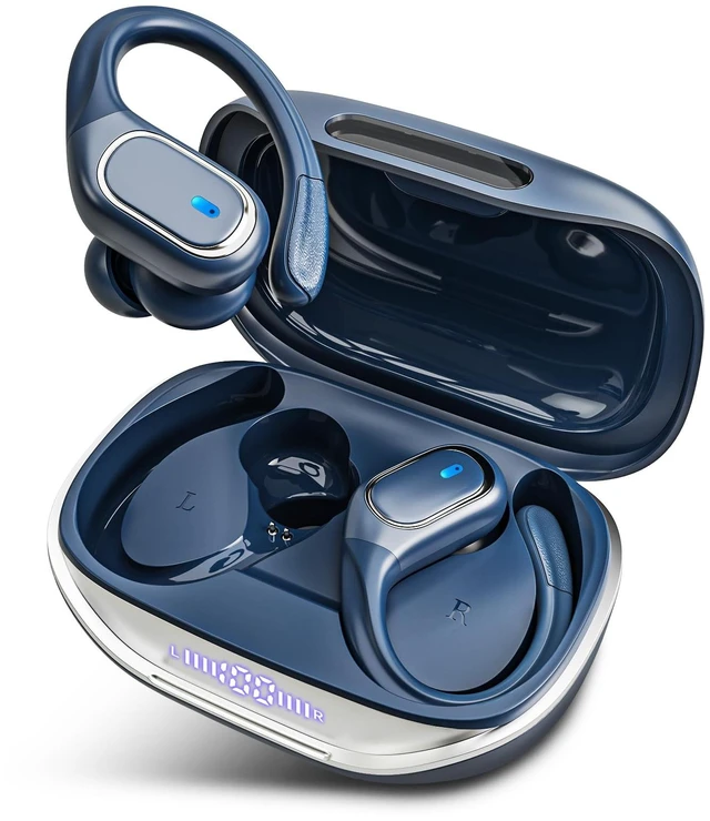 Main image of Wireless Earbuds Bluetooth 5.3 Headphones with 80H Playback, IPX7 Waterproof Over Ear Buds with LED Power Display for Sports Running Workouts (Navy Blue)