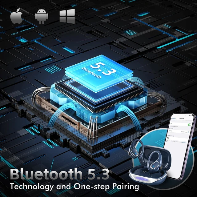 Alt view image 3 of 7 - Wireless Earbuds Bluetooth 5.3 Headphones with 80H Playback, IPX7 Waterproof Over Ear Buds with LED Power Display for Sports Running Workouts (Navy Blue)