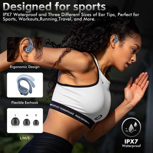 Alt view image 5 of 7 - Wireless Earbuds Bluetooth 5.3 Headphones with 80H Playback, IPX7 Waterproof Over Ear Buds with LED Power Display for Sports Running Workouts (Navy Blue)