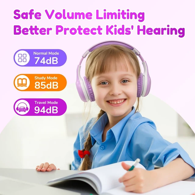 Alt view image 2 of 7 - K2 Kids Bluetooth Headphones for School, Kids Headphones with Mic Volume Limited, 40H Playtime, Built-in Mic, Stereo Sound, Foldable Over-Ear Headphone for Kids/Toddler/Travel/Tablet, Violet