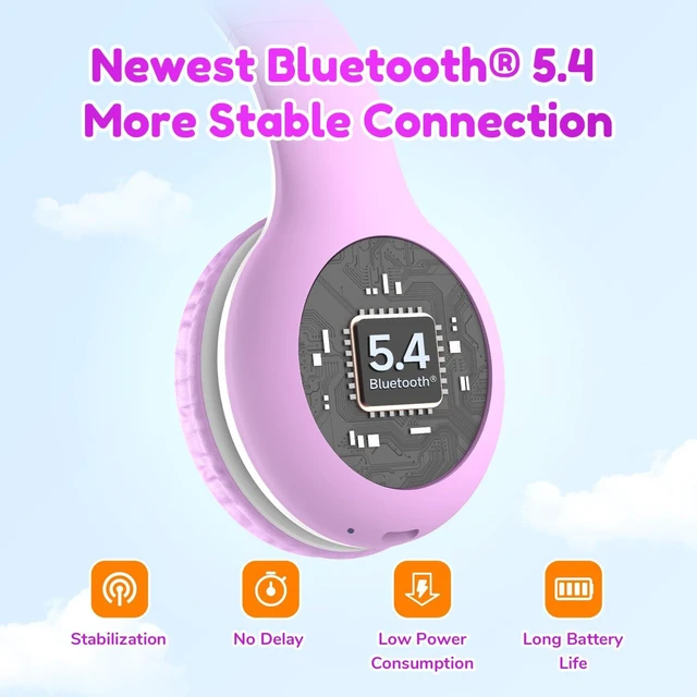 Alt view image 4 of 7 - K2 Kids Bluetooth Headphones for School, Kids Headphones with Mic Volume Limited, 40H Playtime, Built-in Mic, Stereo Sound, Foldable Over-Ear Headphone for Kids/Toddler/Travel/Tablet, Violet