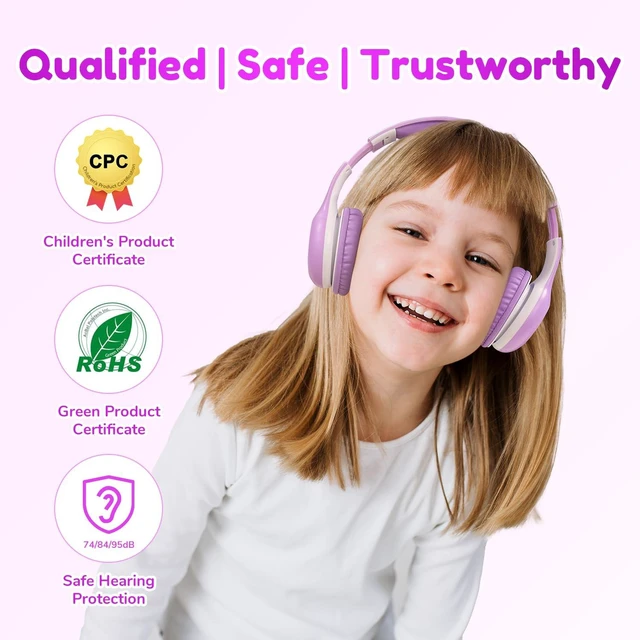 Alt view image 5 of 7 - K2 Kids Bluetooth Headphones for School, Kids Headphones with Mic Volume Limited, 40H Playtime, Built-in Mic, Stereo Sound, Foldable Over-Ear Headphone for Kids/Toddler/Travel/Tablet, Violet