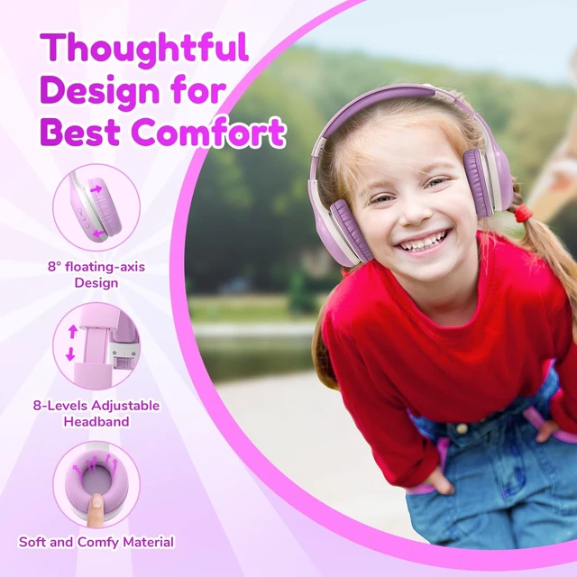 Alt view image 7 of 7 - K2 Kids Bluetooth Headphones for School, Kids Headphones with Mic Volume Limited, 40H Playtime, Built-in Mic, Stereo Sound, Foldable Over-Ear Headphone for Kids/Toddler/Travel/Tablet, Violet