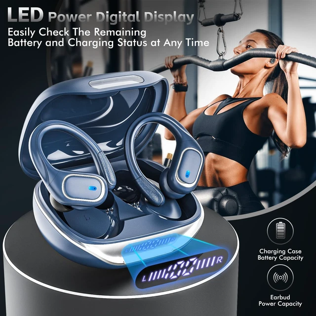 Alt view image 7 of 7 - Wireless Earbuds Bluetooth 5.3 Headphones with 80H Playback, IPX7 Waterproof Over Ear Buds with LED Power Display for Sports Running Workouts (Navy Blue)