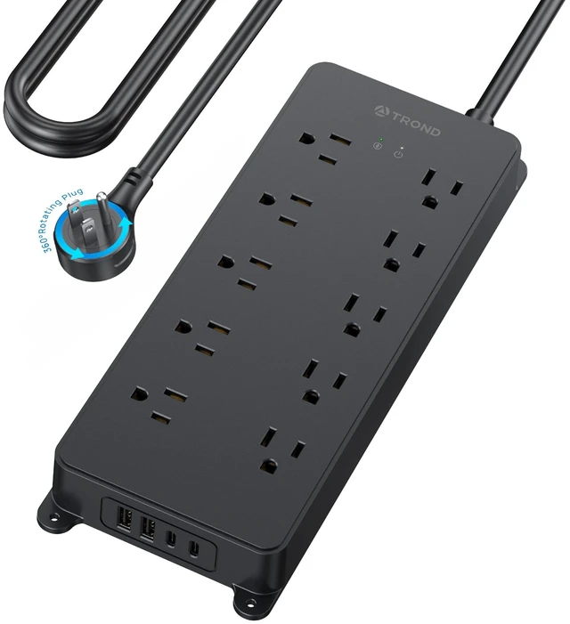 Main image of Power Strip Surge Protector with 360° Rotating Flat Plug, 15ft, 4000J ETL Listed, 10 Widely Spaced Outlets, 2 USB A and 2 USB C, Wall Mountable, for Home Office, Black