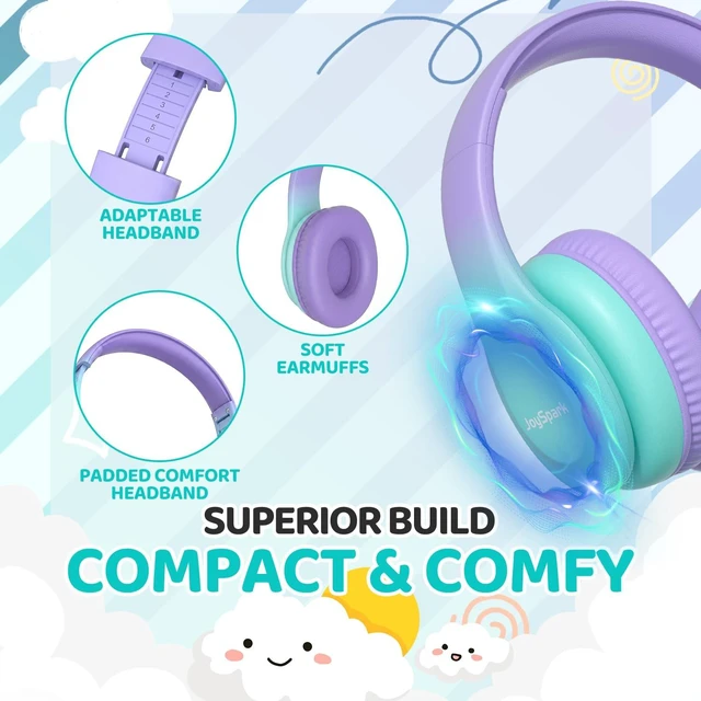 Alt view image 3 of 7 - Kids Headphones for School Toddler, 3.5mm Jack, Gradient Purple Foldable 85dBA Volume Limiter, Adjustable, Stereo Sound, Kids Wired Headphones Over-Ear for Boys Girls Entertainment Travel