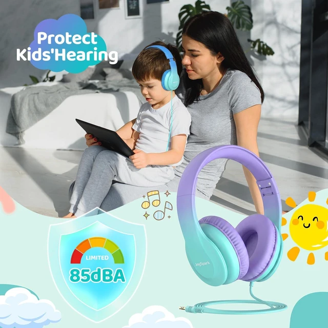 Alt view image 4 of 7 - Kids Headphones for School Toddler, 3.5mm Jack, Gradient Purple Foldable 85dBA Volume Limiter, Adjustable, Stereo Sound, Kids Wired Headphones Over-Ear for Boys Girls Entertainment Travel