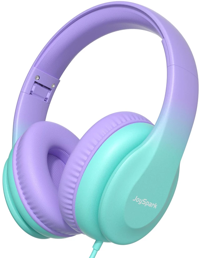 Main image of Kids Headphones for School Toddler, 3.5mm Jack, Gradient Purple Foldable 85dBA Volume Limiter, Adjustable, Stereo Sound, Kids Wired Headphones Over-Ear for Boys Girls Entertainment Travel
