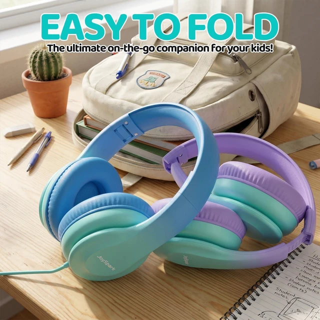 Alt view image 5 of 7 - Kids Headphones for School Toddler, 3.5mm Jack, Gradient Purple Foldable 85dBA Volume Limiter, Adjustable, Stereo Sound, Kids Wired Headphones Over-Ear for Boys Girls Entertainment Travel