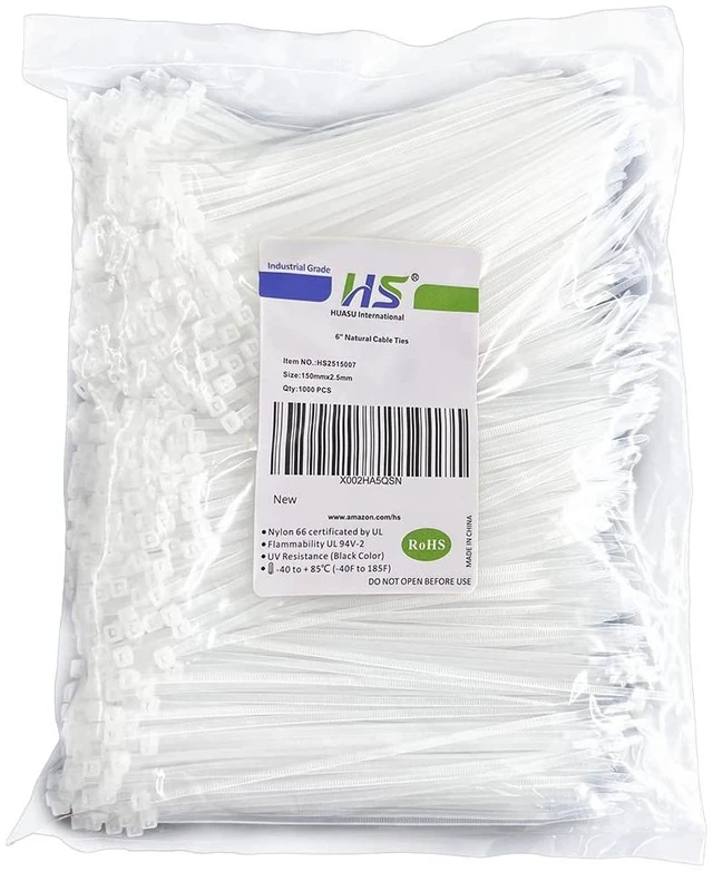 Main image of Clear Zip Ties 6 Inch Small (Bulk 1000 Pack) 18 LBS Self Locking Zip Ties White Nylon Ties Thin,Strong and Durable