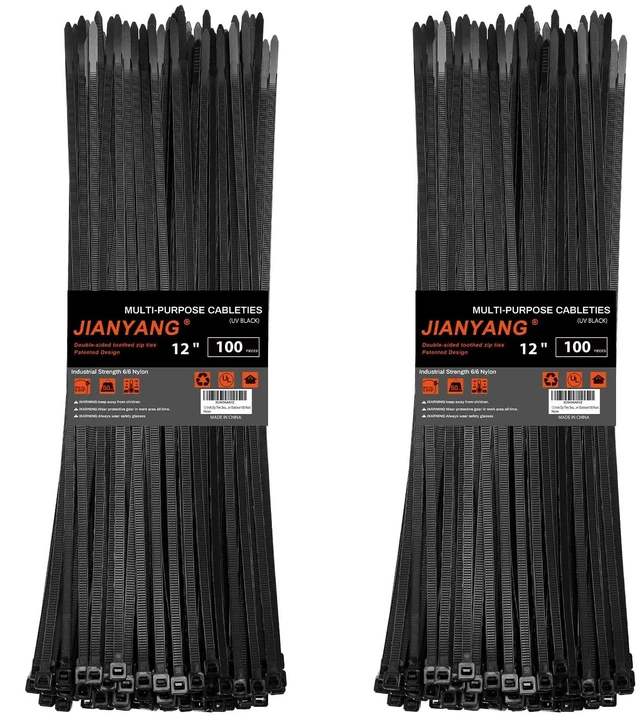 Main image of 12 Inch Zip Ties Double Sided Toothed,100 LBS Tensile Strength Heavy Duty Cable Wire Ties With Self-Locking Adjustable More Durable Nylon Tie Wraps for Indoor Outdoor200 Pack