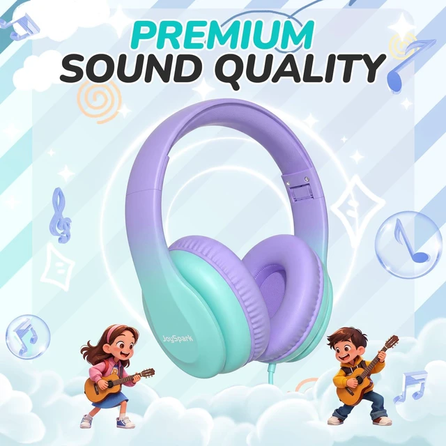 Alt view image 7 of 7 - Kids Headphones for School Toddler, 3.5mm Jack, Gradient Purple Foldable 85dBA Volume Limiter, Adjustable, Stereo Sound, Kids Wired Headphones Over-Ear for Boys Girls Entertainment Travel