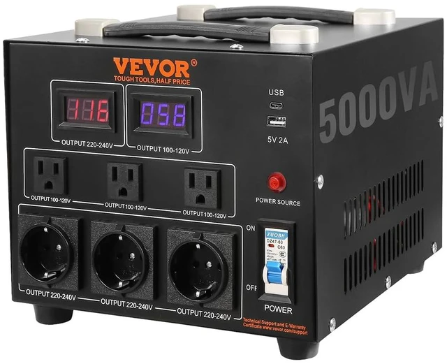 Main image of Voltage Converter Transformer, 5000W, Heavy Duty Step Up/Down Transformer, Convert from 110 Volt to 220 Volt and from 220 Volt to 110 Volt, with US Outlet EU Outlet 5V USB Port, CE Certified
