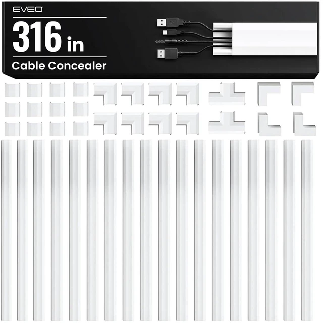 Main image of Cable Hider Wall 306 - Cable Raceway Cord Hider - Wire Covers for Cords on Wall, Cord Cover, Wall Cable Hider, Cable Concealer, Wire Hiders for TV on Wall - 20X (L16 W1.1 H0.55) - Large White
