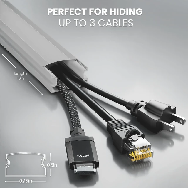Alt view image 3 of 7 - Cable Hider Wall 306 - Cable Raceway Cord Hider - Wire Covers for Cords on Wall, Cord Cover, Wall Cable Hider, Cable Concealer, Wire Hiders for TV on Wall - 20X (L16 W0.95 H0.5) - Medium Grey