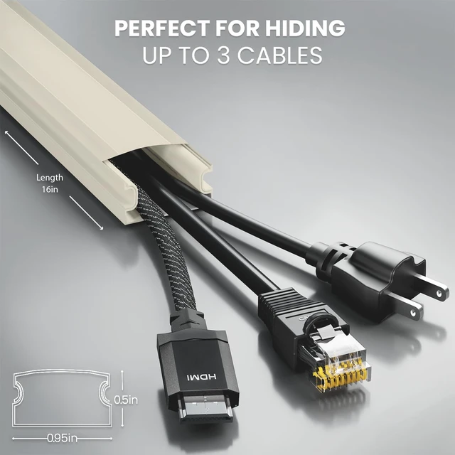 Alt view image 3 of 7 - Cable Hider Wall 306 - Cable Raceway Cord Hider - Wire Covers for Cords on Wall, Cord Cover, Wall Cable Hider, Cable Concealer, Wire Hiders for TV on Wall - 20X (L16 W0.95 H0.5) - Medium Beige