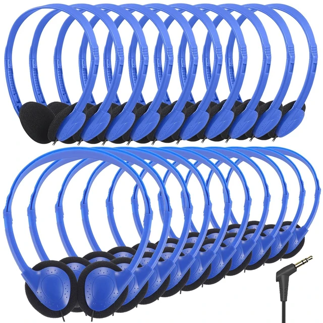 Main image of Kids Headphones Bulk 25 Pack for School Classroom Students, Wholesale Wired Headphones Durable Class Set Earphones for Children Toddler Teens Boys Girls and Adult (HY857,25 Blue)
