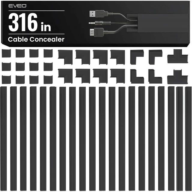 Main image of Cable Hider Wall 306 - Cable Raceway Cord Hider - Wire Covers for Cords on Wall, Cord Cover, Wall Cable Hider, Cable Concealer, Wire Hiders for TV on Wall - 20X (L16 W0.95 H0.5) - Medium Black