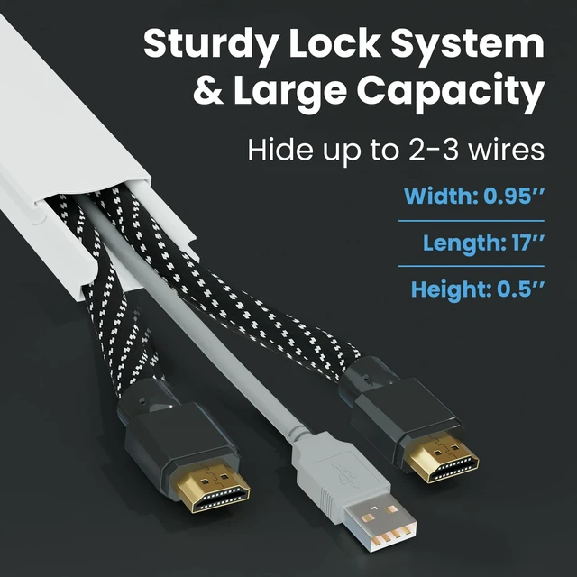 Alt view image 3 of 7 - Cable Hider Wall 306 - Cable Raceway Cord Hider - Wire Covers for Cords on Wall, Cord Cover, Wall Cable Hider, Cable Concealer, Wire Hiders for TV on Wall - 20X (L16 W0.95 H0.5) - Medium Black