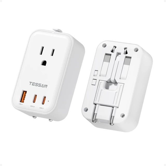 Main image of Universal Travel Adapter PD 20W, White 2 USB C Ports, 1 USB A Port, International Power Adapter, US to EU UK AUS Scotland, Type C G A I