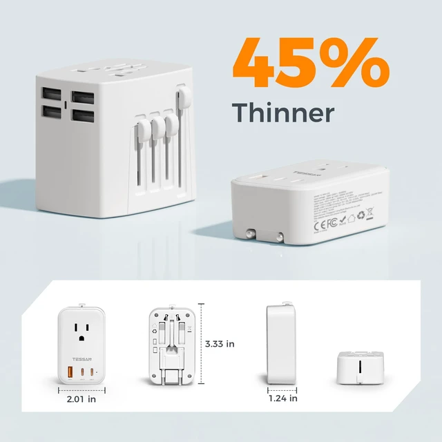 Alt view image 3 of 7 - Universal Travel Adapter PD 20W, White 2 USB C Ports, 1 USB A Port, International Power Adapter, US to EU UK AUS Scotland, Type C G A I