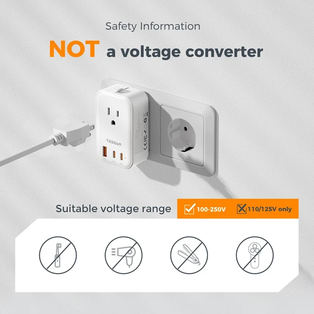 Alt view image 6 of 7 - Universal Travel Adapter PD 20W, White 2 USB C Ports, 1 USB A Port, International Power Adapter, US to EU UK AUS Scotland, Type C G A I