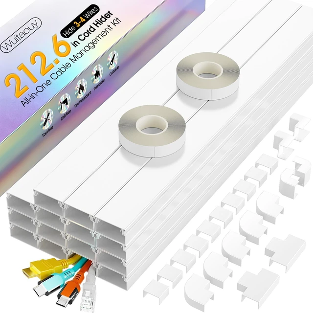 Main image of 212.6in Cord Hider Kit, Cord Covers for 3-4 Wires on Wall, Cable Hider Wire Covers for Cords on Wall, Paintable Cord Hider for Walls Mount Tv, Cable Cover Raceway, W1.18 H0.6in, White