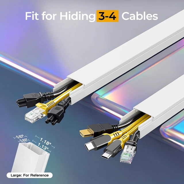 Alt view image 2 of 7 - 212.6in Cord Hider Kit, Cord Covers for 3-4 Wires on Wall, Cable Hider Wire Covers for Cords on Wall, Paintable Cord Hider for Walls Mount Tv, Cable Cover Raceway, W1.18 H0.6in, White