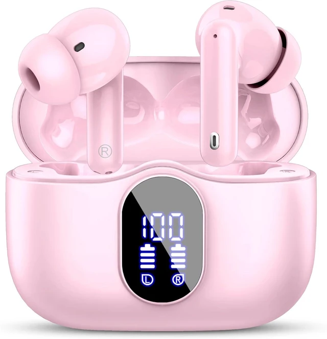 Main image of Btootos Wireless Earbuds Bluetooth 5.4 Headphones Bass Stereo Ear Buds with Noise Cancelling Mic LED Display in Ear Earphones IP7 Waterproof 36H Playtime for Laptop Pad Phones Sports Workout Pink