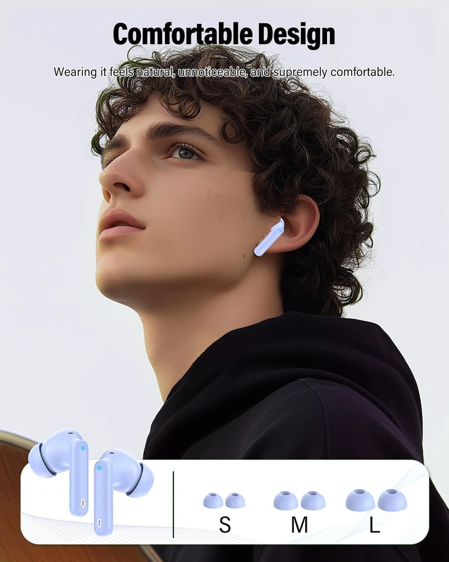 Alt view image 7 of 7 - Wireless Earbuds, Bluetooth 5.4 Headphones Bass Stereo/ENC Mic, Pale Blue | Ear Buds with Noise Cancelling Mic LED Display, 36H, IP7 Waterproof in Ear Earphones for Laptop Pad Phones Sports Workout