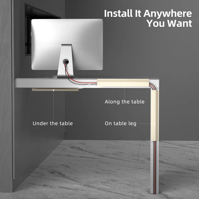 Alt view image 3 of 7 - Cable Management Under Desk, 94.2 in, Cable Raceway, Beige Easy Install Adhesive Mount, Cord Hider, Cord Organizer, Child & Pet Proof,Wire Management,for Office Organization