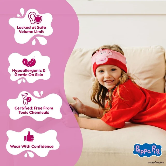 Alt view image 4 of 6 - Peppa Pig Headphones - Kids Headband Headphones - Bluetooth Wireless Headband - Comfortable Headphones for Plane - Safe Volume Limit - Adjustable, Travel, School, and Sleep (George Pig)