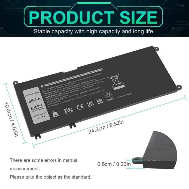 Alt view image 3 of 7 - 33YDH Laptop Battery for Dell Inspiron 17 7000 7778 7779 7786 7773 15 7577 G3 3579 3779 G5 5587 G7 7588 Latitude 13 3380 14 3490 15 3590 3580 Vostro 15 7580 7570 PVHT1 P30E 81PF3 081PF3