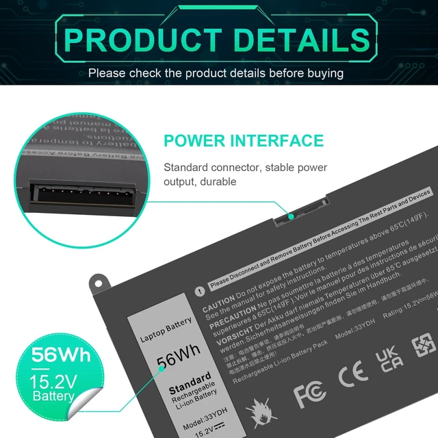 Alt view image 4 of 7 - 33YDH Laptop Battery for Dell Inspiron 17 7000 7778 7779 7786 7773 15 7577 G3 3579 3779 G5 5587 G7 7588 Latitude 13 3380 14 3490 15 3590 3580 Vostro 15 7580 7570 PVHT1 P30E 81PF3 081PF3