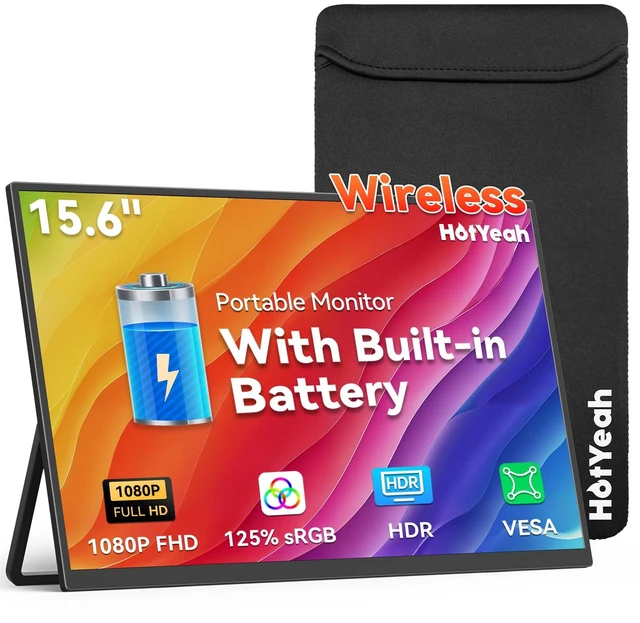 Main image of 15.6" Wireless Portable Monitor Battery-Powered, Support AirPlay Miracast 1080P FHD USB-C HDMI External Travel Display, 2nd Screen for Laptop MacBook PC Phone Tablet, w/Built-in Battery(4- 5H)