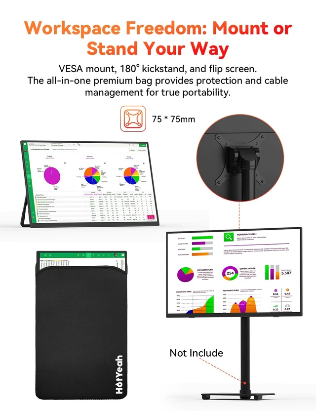 Alt view image 6 of 7 - 15.6" Wireless Portable Monitor Battery-Powered, Support AirPlay Miracast 1080P FHD USB-C HDMI External Travel Display, 2nd Screen for Laptop MacBook PC Phone Tablet, w/Built-in Battery(4- 5H)