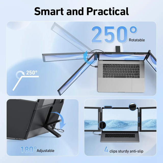 Alt view image 6 of 7 - Laptop Screen Extender, 14 FHD 1080P Triple Portable Monitor for Laptop with Ultra-Slim IPS Display, USB-C Plug and Play Multi Screen Attachment for 14"-15.6" Laptops