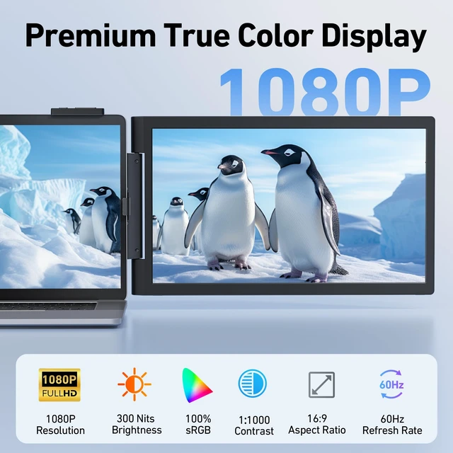 Alt view image 3 of 7 - Laptop Screen Extender, 14 FHD 1080P Triple Portable Monitor for Laptop with Ultra-Slim IPS Display, USB-C Plug and Play Multi Screen Attachment for 14"-15.6" Laptops