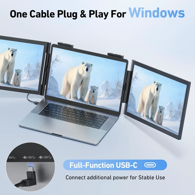 Alt view image 4 of 7 - Laptop Screen Extender, 14 FHD 1080P Triple Portable Monitor for Laptop with Ultra-Slim IPS Display, USB-C Plug and Play Multi Screen Attachment for 14"-15.6" Laptops