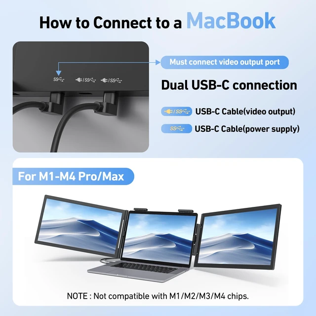 Alt view image 5 of 7 - Laptop Screen Extender, 14 FHD 1080P Triple Portable Monitor for Laptop with Ultra-Slim IPS Display, USB-C Plug and Play Multi Screen Attachment for 14"-15.6" Laptops