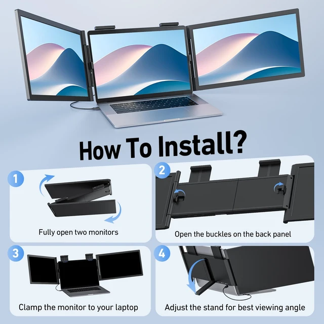 Alt view image 7 of 7 - Laptop Screen Extender, 14 FHD 1080P Triple Portable Monitor for Laptop with Ultra-Slim IPS Display, USB-C Plug and Play Multi Screen Attachment for 14"-15.6" Laptops