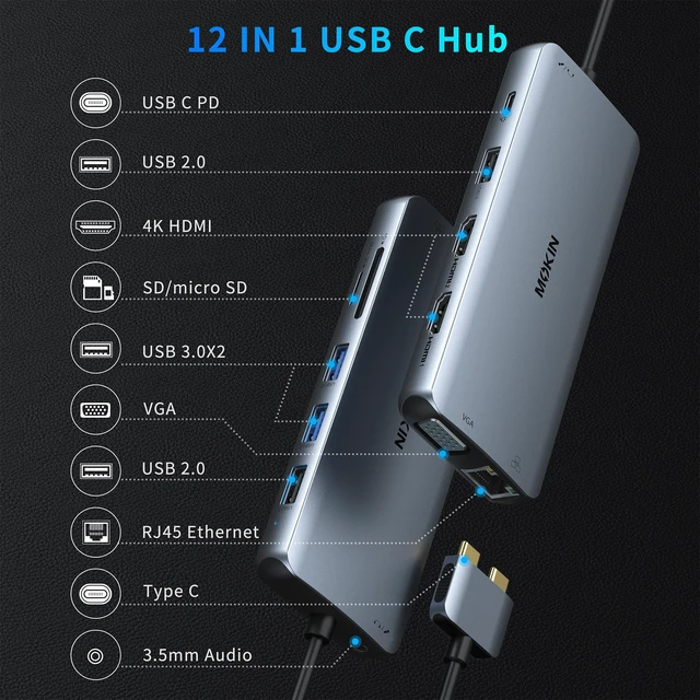Alt view image 2 of 7 - MacBook Pro Docking Station for Dual Monitor, 12 in 2 HDMI Adapter Dockingstation for MacBook Pro/Air, MacBook Adapter, VGA, Ethernet, 4x USB, SD/microSD, 100W PD, Mac Dongle Dual HDMI