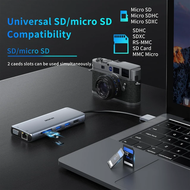 Alt view image 6 of 7 - MacBook Pro Docking Station for Dual Monitor, 12 in 2 HDMI Adapter Dockingstation for MacBook Pro/Air, MacBook Adapter, VGA, Ethernet, 4x USB, SD/microSD, 100W PD, Mac Dongle Dual HDMI